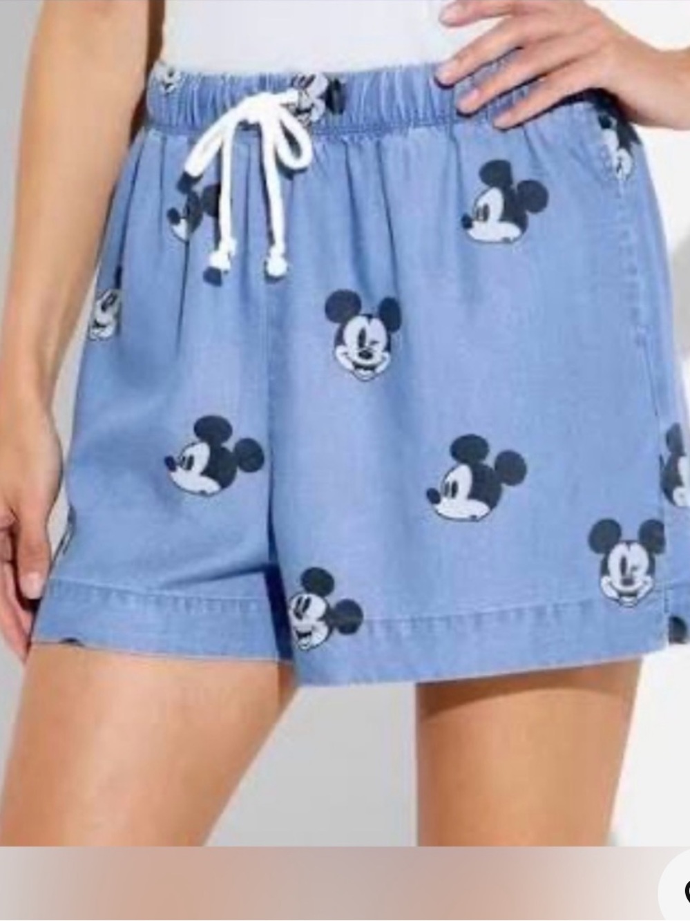 Disney VIRAL NWT M Blue denim look Mickey Mouse Drawstring Women's LYOCELL Short
